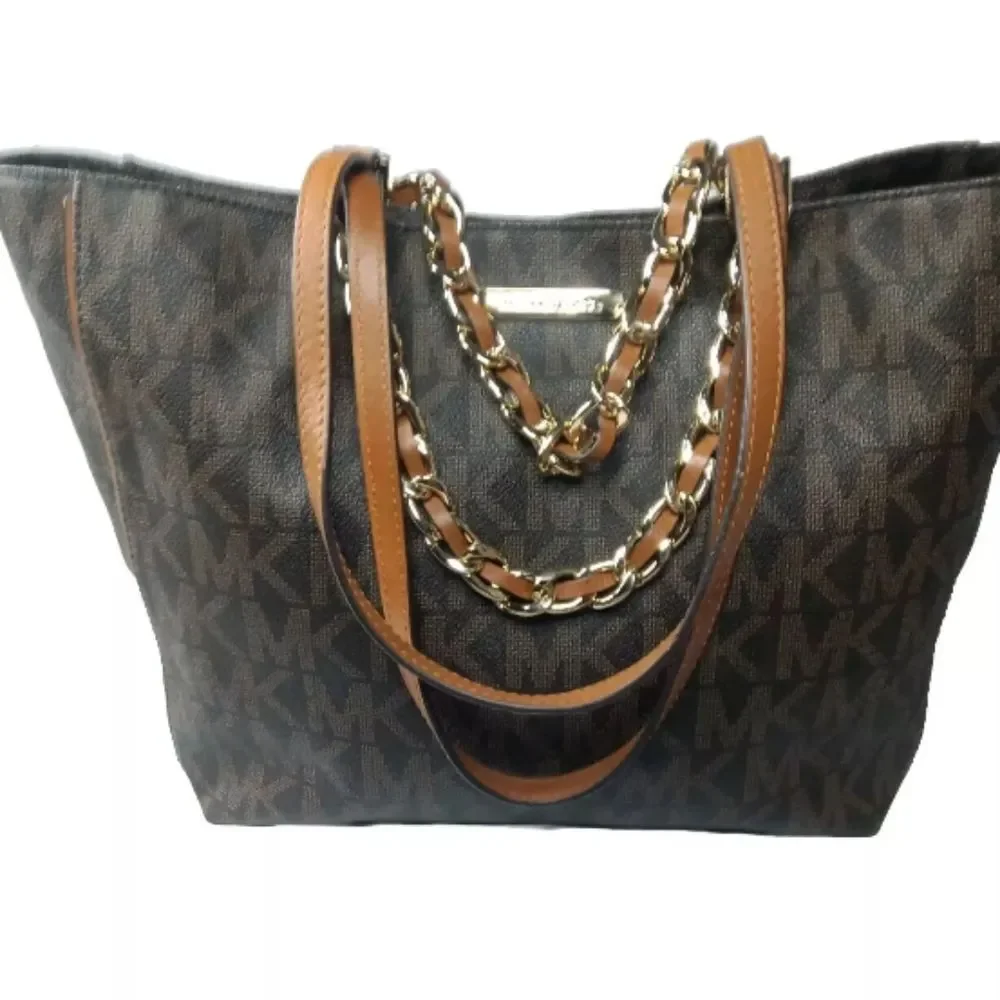 Michael Kors Harper Signature East West Tote Brown Handbag Retail $298
